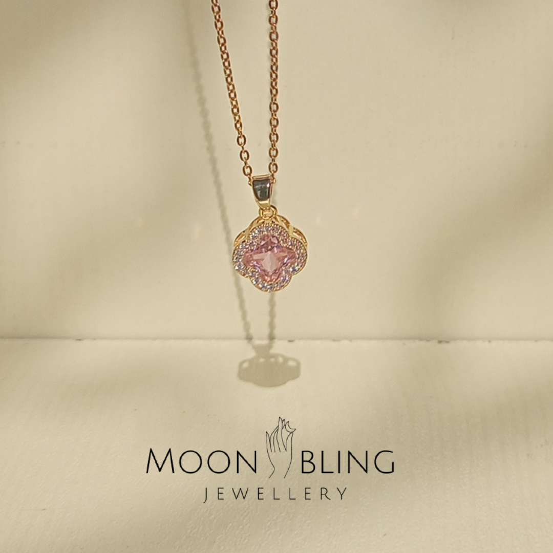 Pink Van Cleef Crystal Necklace